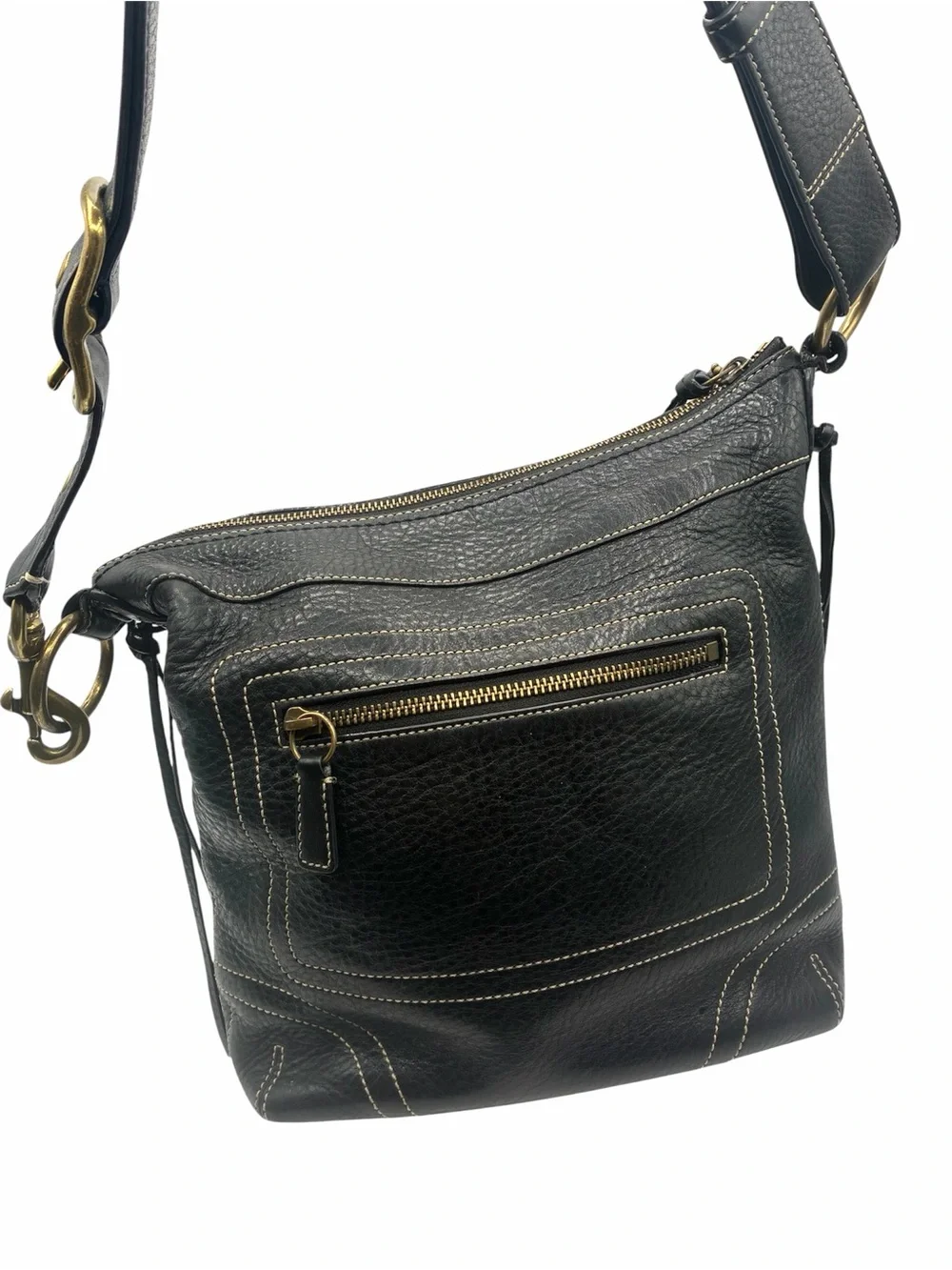 Vintage Coach Chelsea Laced Duffel Black Leather Shoulder Bag 10399